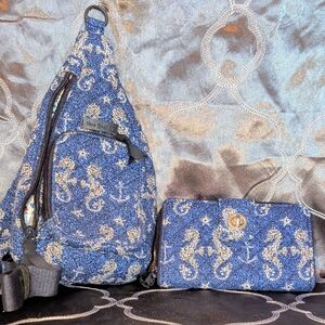 Vera Bradley Nautical Blue and Gold Backpack Set